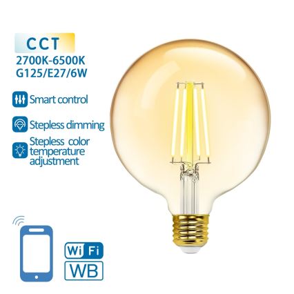 Светодиодная лампочка с регулированием яркости FILAMENT G125 E27/6W/230V 2700-6500K Wi-Fi - Aigostar