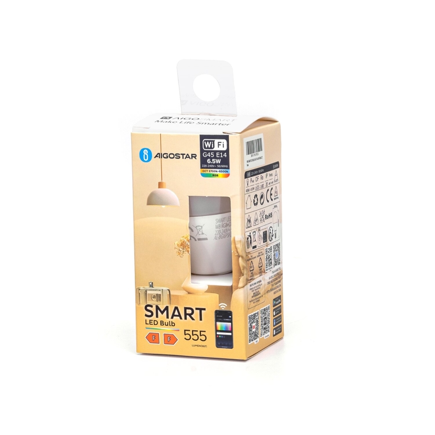 Светодиодная лампочка с регулированием яркости FILAMENT G45 E14/6,5W/230V 2700-6500K Wi-Fi - Aigostar