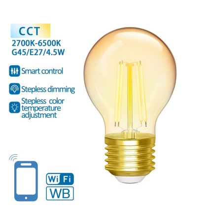 Светодиодная лампочка с регулированием яркости FILAMENT G45 E27/4,5W/230V 2700-6500K Wi-Fi - Aigostar