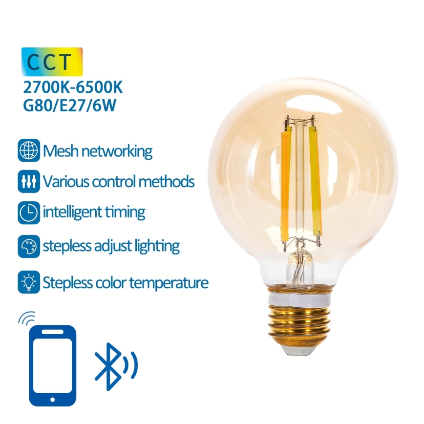 Светодиодная лампочка с регулированием яркости FILAMENT MESH Smart G80 E27/6W/230V 2700-6500K - Aigostar