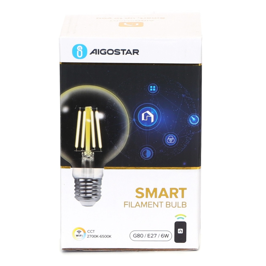 Светодиодная лампочка с регулированием яркости FILAMENT G80 E27/6W/230V 2700-6500K Wi-Fi - Aigostar
