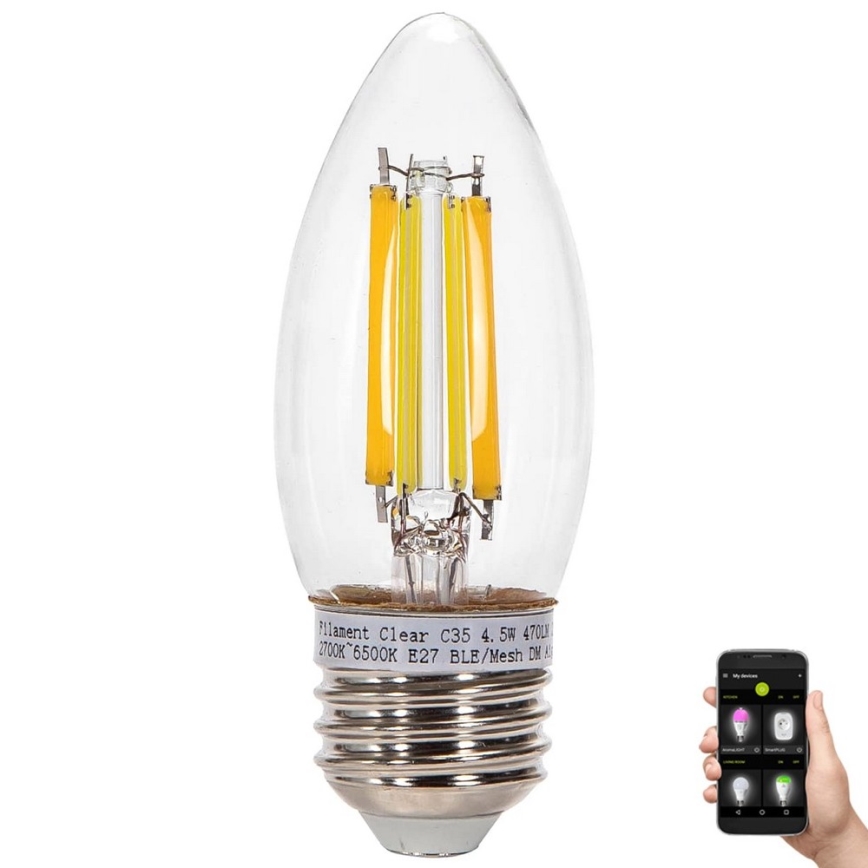 Светодиодная лампочка с регулированием яркости FILAMENT MESH Smart C35 E27/4,5W/230V 2700-6500K - Aigostar