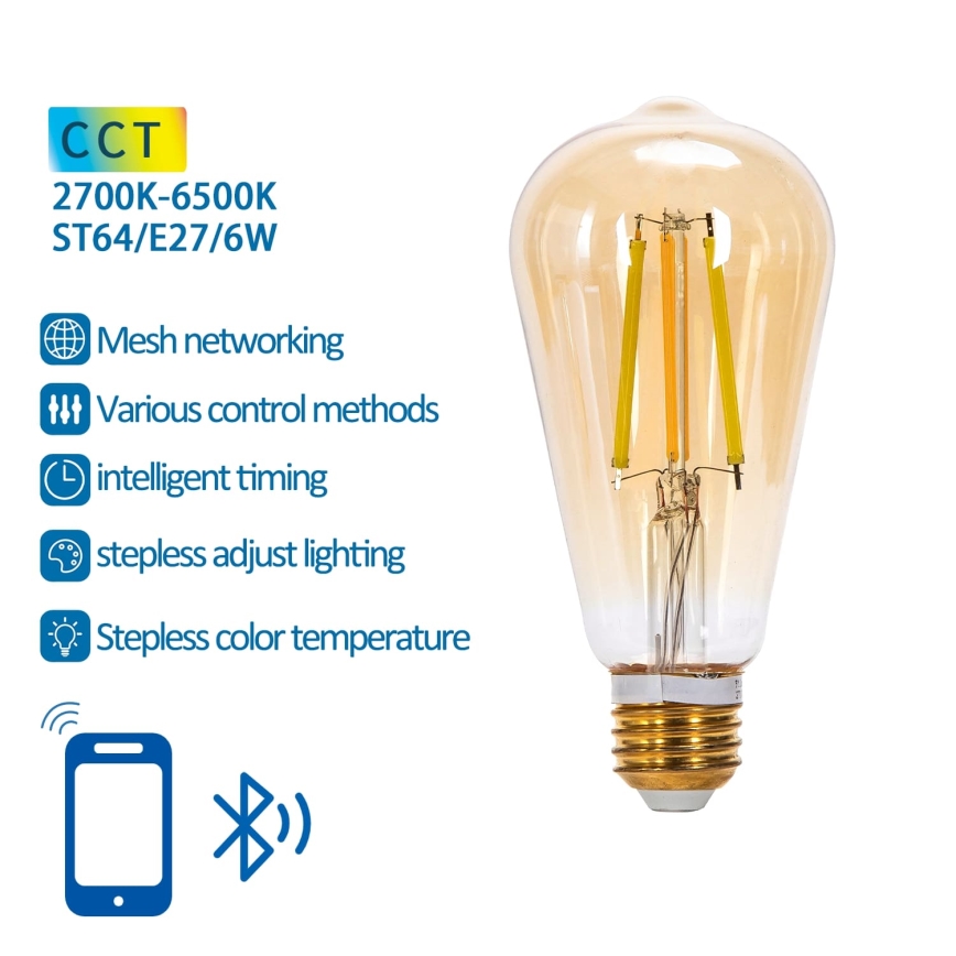 Светодиодная лампочка с регулированием яркости FILAMENT MESH Smart ST64 E27/6W/230V 2700-6500K - Aigostar