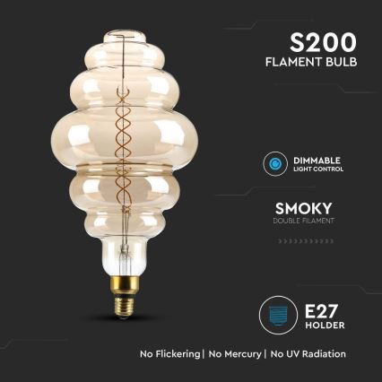 Светодиодная лампочка с регулированием яркости FILAMENT S200 E27/8W/230V 1800K