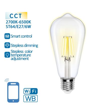 Светодиодная лампочка с регулированием яркости FILAMENT ST64 E27/6W/230V 2700-6500K Wi-Fi - Aigostar