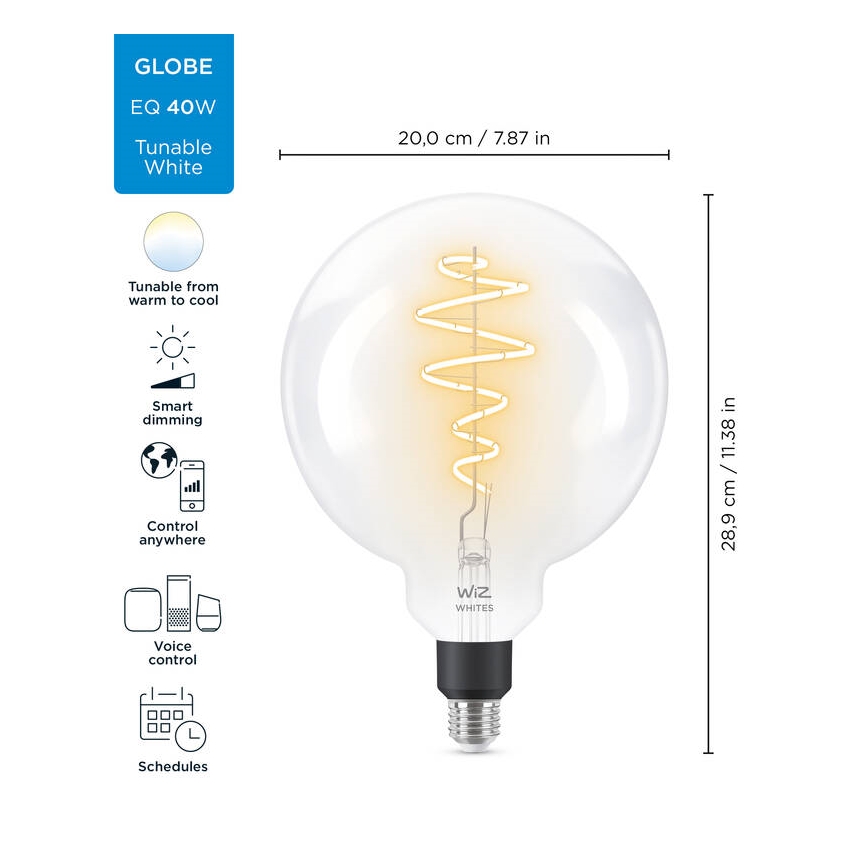 Светодиодная лампочка с регулированием яркости FILAMENT G200 E27/6,5W/230V 2700-6500K CRI 90 Wi-Fi - WiZ
