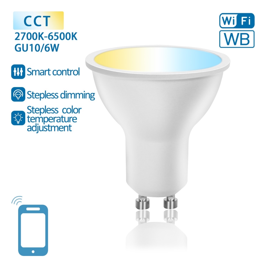 Светодиодная лампочка с регулированием яркости GU10/6W/230V 2700-6500K Wi-Fi - Aigostar