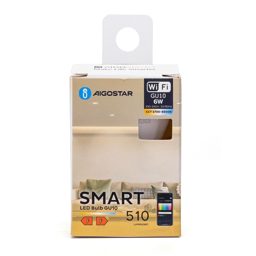Светодиодная лампочка с регулированием яркости GU10/6W/230V 2700-6500K Wi-Fi - Aigostar