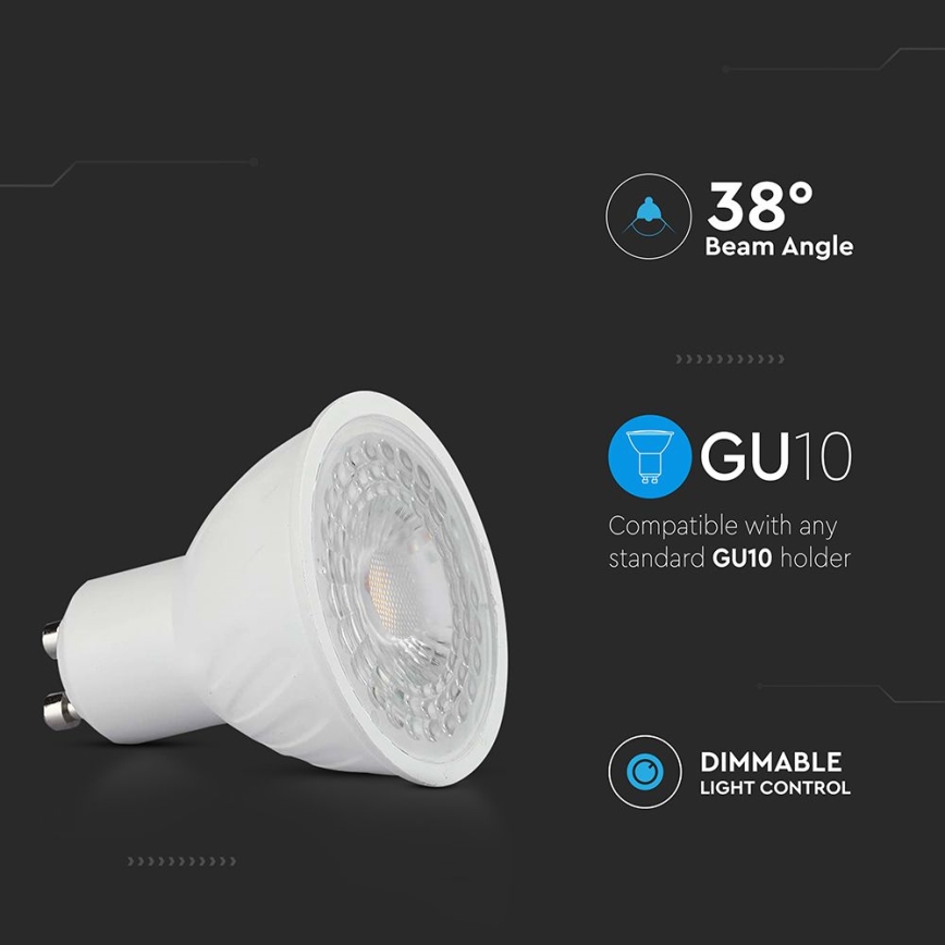 Светодиодная лампочка с регулированием яркости GU10/6W/230V 6500K 38°