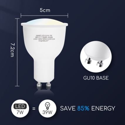 Светодиодная лампочка с регулированием яркости GU10/7W/230V 3000-6500K Wi-Fi - Aigostar
