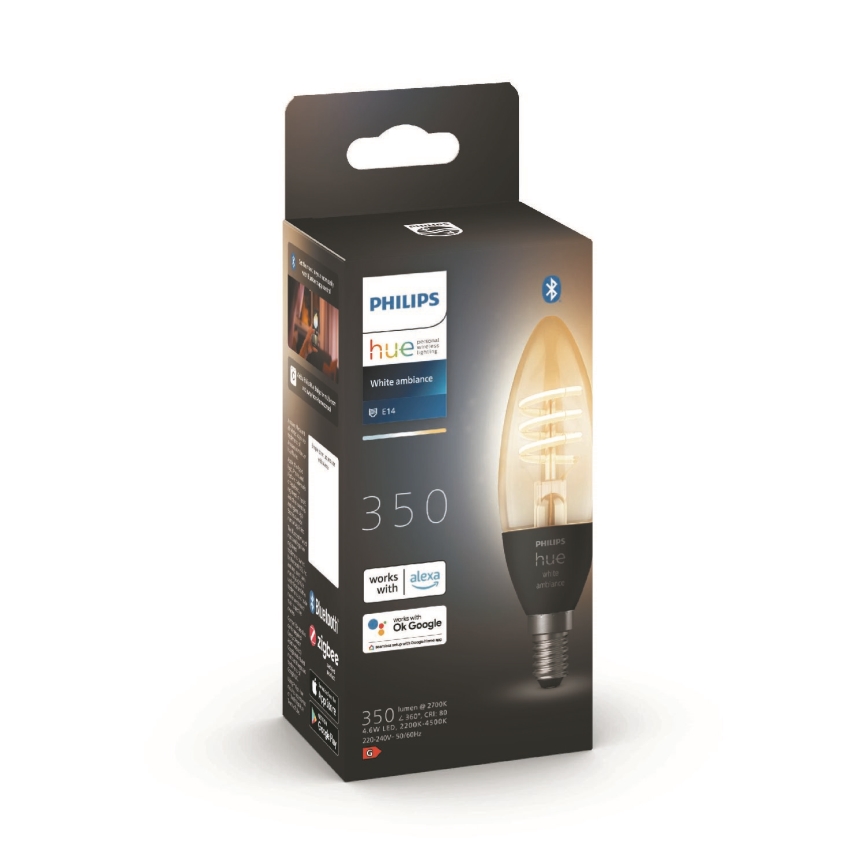 Светодиодная лампочка с регулированием яркости Philips Hue WHITE AMBIANCE E14/4,6W/230V 2200-4500K