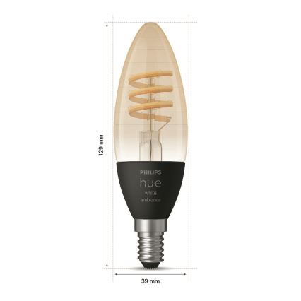 Светодиодная лампочка с регулированием яркости Philips Hue WHITE AMBIANCE E14/4,6W/230V 2200-4500K