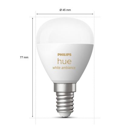 Светодиодная лампочка с регулированием яркости Philips Hue WHITE AMBIANCE P45 E14/5,1W/230V 2200-6500K