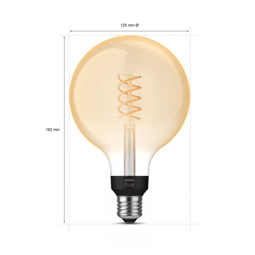 Светодиодная лампочка с регулированием яркости Philips Hue WHITE FILAMENT G125 E27/7W/230V 2100K