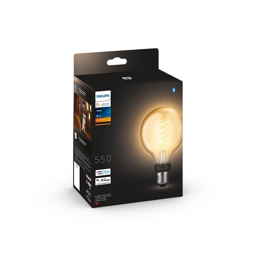 Светодиодная лампочка с регулированием яркости Philips Hue WHITE FILAMENT G93 E27/7,2W/230V 2100K