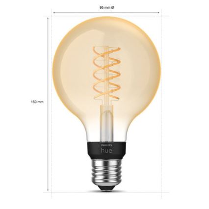 Светодиодная лампочка с регулированием яркости Philips Hue WHITE FILAMENT G93 E27/7,2W/230V 2100K