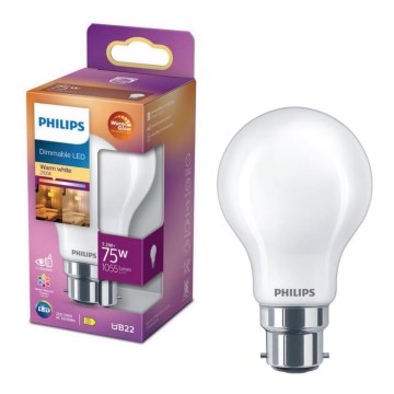 Светодиодная лампочка с регулированием яркости Philips Warm Glow A60 B22/7,2W/230V 2200-2700K CRI 90