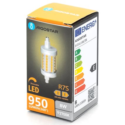 Светодиодная лампочка с регулированием яркости R7s/8W/230V 2700K - Aigostar