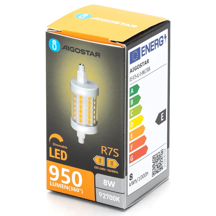 Светодиодная лампочка с регулированием яркости R7s/8W/230V 2700K - Aigostar
