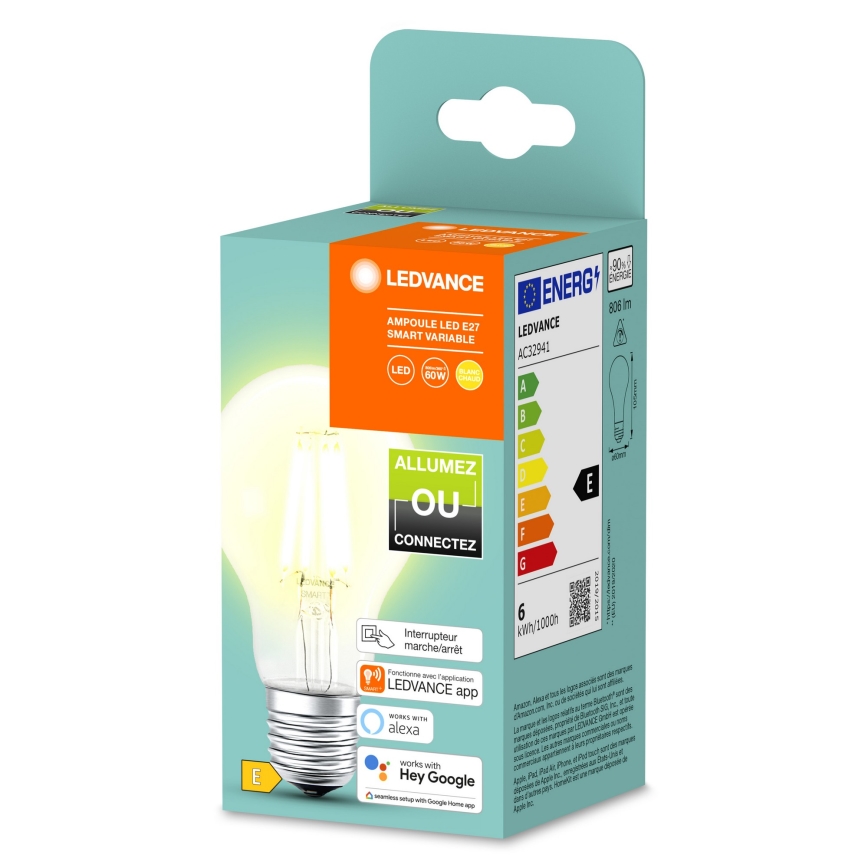 Светодиодная лампочка с регулированием яркости SMART+ A60 E27/6W/230V 2700K - Ledvance