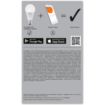 Светодиодная лампочка с регулированием яркости SMART+ E27/9,5W/230V 2700K-6500K Wi-Fi - Ledvance