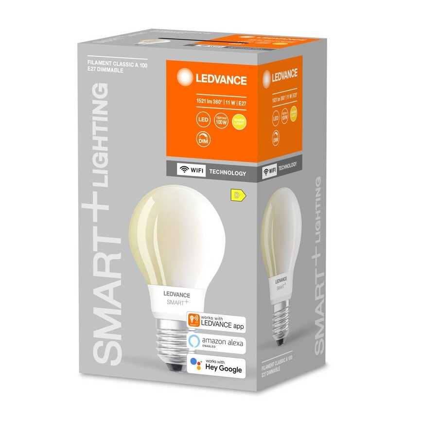 Светодиодная лампочка с регулированием яркости SMART+ FILAMENT E27/11W/230V 2700K Wi-Fi - Ledvance