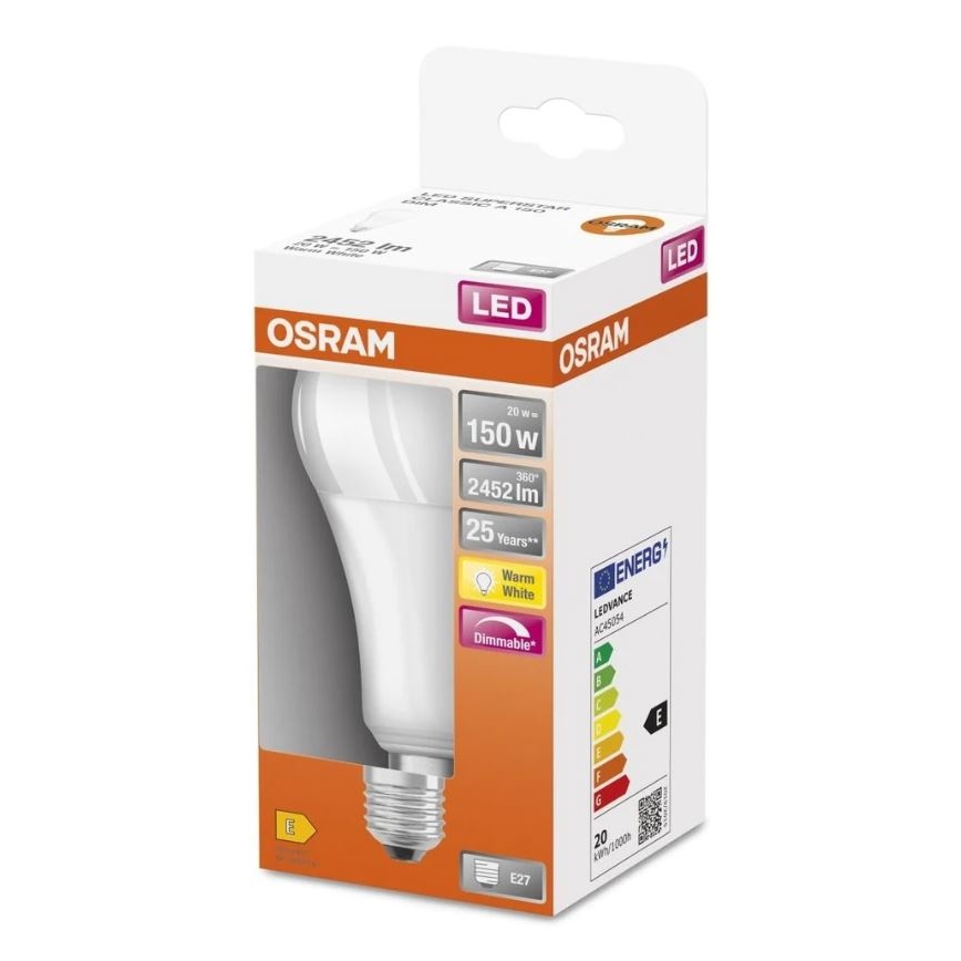 Светодиодная лампочка с регулированием яркости SUPERSTAR E27/20W/230V 2700K - Osram