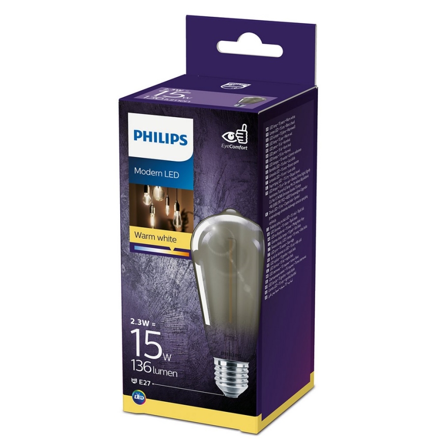 Светодиодная лампочка SMOKY VINTAGE Philips ST64 E27/2,3W/230V 2700K