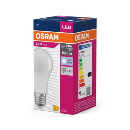 Светодиодная лампочка VALUE A100 E27/13W/230V 4000K - Osram