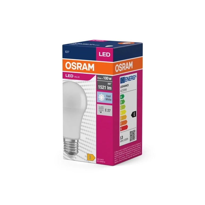 Светодиодная лампочка VALUE A100 E27/13W/230V 4000K - Osram