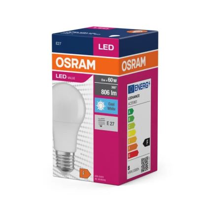 Светодиодная лампочка VALUE A60 E27/8W/230V 4000K - Osram