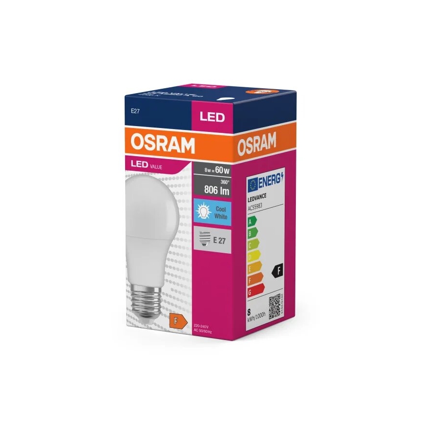 Светодиодная лампочка VALUE A60 E27/8W/230V 4000K - Osram