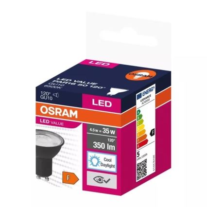 Светодиодная лампочка VALUE PAR16 GU10/4,5W/230V 6500K 120° черный - Ledvance