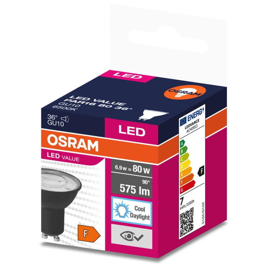 Светодиодная лампочка VALUE PAR16 GU10/6,9W/230V 4000K 36° черный - Ledvance