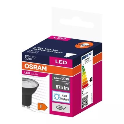 Светодиодная лампочка VALUE PAR16 GU10/6,9W/230V 6500K 120° черный - Ledvance