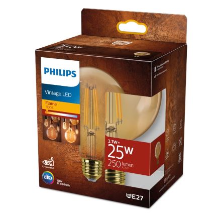 Светодиодная лампочка VINTAGE Philips G95 E27/3,1W/230V 1800K