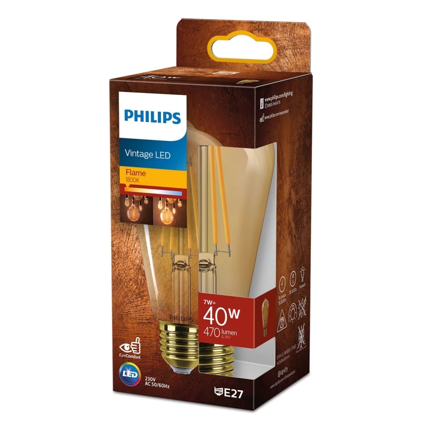 Светодиодная лампочка VINTAGE Philips ST64 E27/7W/230V 1800K