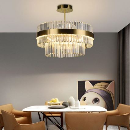 Светодиодная хрустальная люстра на штанге с регулированием яркости LED/80W/230V 3000-6500K золотистый + дистанционное управление