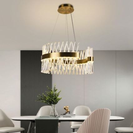 Светодиодная регулируемая кристальная люстра на тросе LED/130W/230V 3000-6500K золотая + пульт дистанционного управления