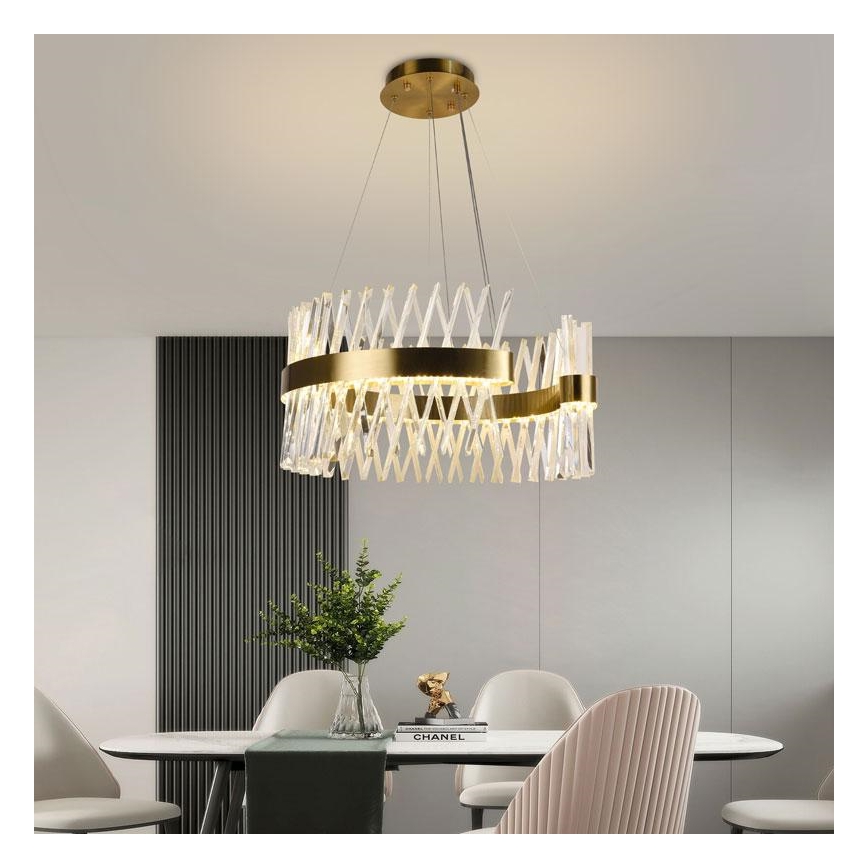 Светодиодная регулируемая кристальная люстра на тросе LED/130W/230V 3000-6500K золотая + пульт дистанционного управления