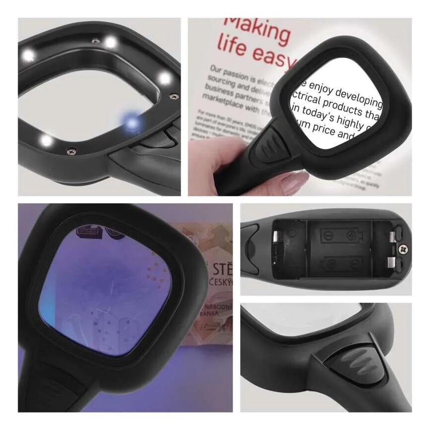 Светодиодная лупа 2,5xZOOM с подсветкой и УФ светом LED/UV/2xAAA