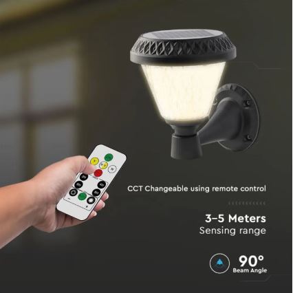 Светодиодная настенная лампа на солнечной батарее с регулированием яркости LED/0,8W/5,5V 3000/4000/6400K IP44 + дистанционное управление