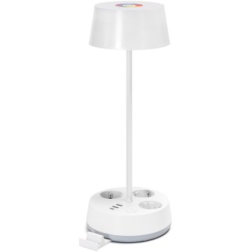 Светодиодная настольная лампа Aigostar RGBW с dimmer, розетками и USB, 4,6 Вт, 230 В, 3000/4000/6500K, белая