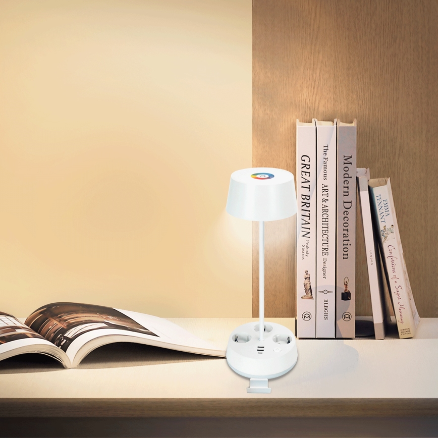 Светодиодная настольная лампа Aigostar RGBW с dimmer, розетками и USB, 4,6 Вт, 230 В, 3000/4000/6500K, белая