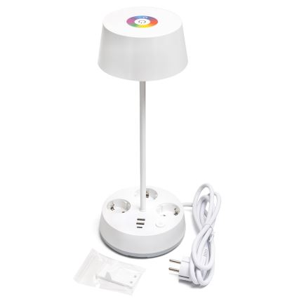 Светодиодная настольная лампа Aigostar RGBW с dimmer, розетками и USB, 4,6 Вт, 230 В, 3000/4000/6500K, белая