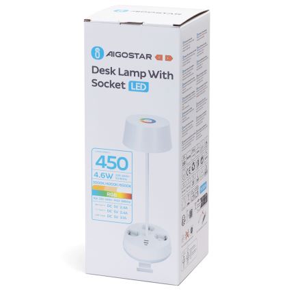 Светодиодная настольная лампа Aigostar RGBW с dimmer, розетками и USB, 4,6 Вт, 230 В, 3000/4000/6500K, белая