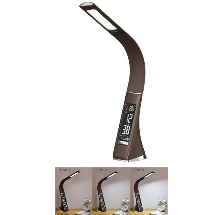 Светодиодная настольная лампа с регулированием яркости и дисплеем LEATHER LED/7W/230V коричневый