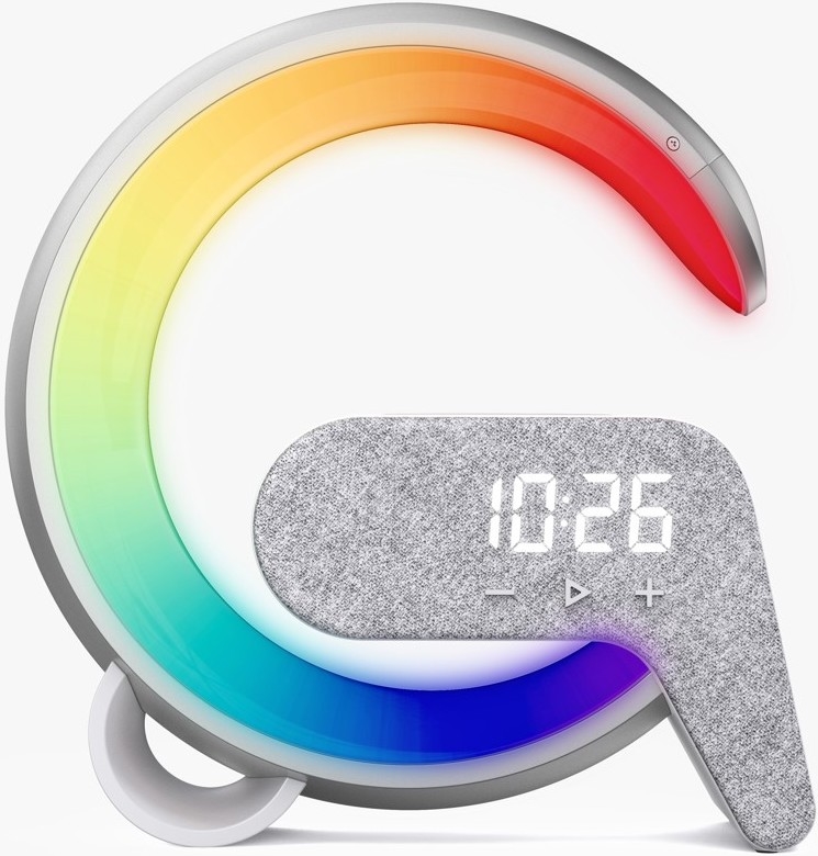 Светодиодная настольная RGB-лампа с регулированием яркости, будильником и Qi зарядкой 30W/230V серебристый