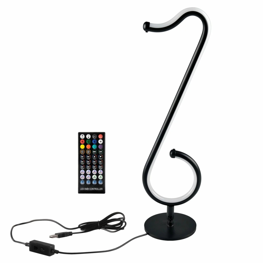 Светодиодная настольная RGBW-лампа с регулированием яркости NUTKA LED/15W/5V черный + дистанционное управление