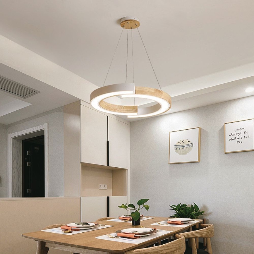 Светодиодная подвесная люстра LED/32W/230V 3000K белый/дерево
